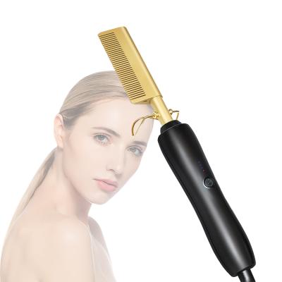 China Dropshipping Home Use Hair Curling Iron Hair Straightening Comb 2 in 1 Hot Electric Hair Straightener Comb for sale