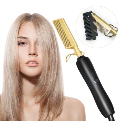 China Hot Comb Heat Iron Hair Straightener Comb Metal Fast Curling Professional Home Hair Straightening Electric Comb for sale