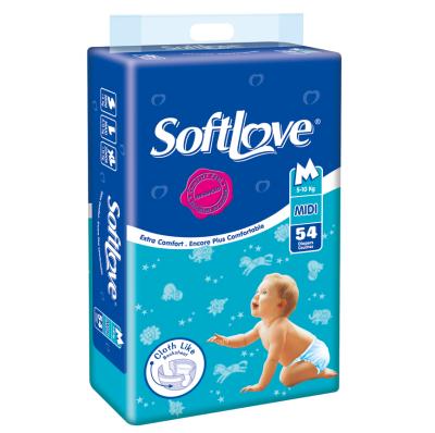 China Softlove M54 Economical Disposable Baby Organic Full Waistband Baby Plain Weave Diapers for sale