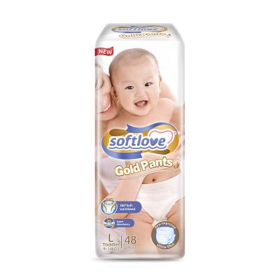 China Softlove L48 Ultrathin Absorbent A Grade Super Grade Diaper Pants Softlove L48 Breathable Baby Plain Weave Diapers for sale