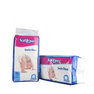 China Softlove Printed XL 52'S High Quality Soft Absorbent Baby Diaper Pants for sale