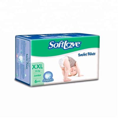 China Softlove Printed XXL 6'S Good Quality Warranty Newborn Baby Diapers Disposable Nonwoven Diapers for sale