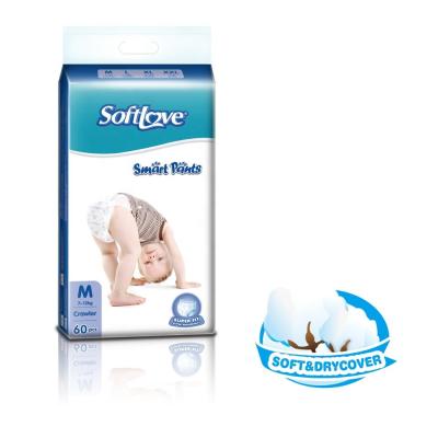 China Softlove M 60s Super Absorbent Premium Baby Diaper Printed Soft Breathable Protection for sale