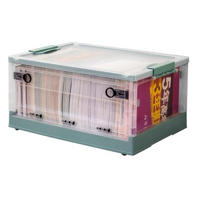 China AU CAT CX795 Viable Collapsible Storage Bin With Double Door Clear Plastic Folding Storage Box With Lid Stackable Plastic Bin for sale