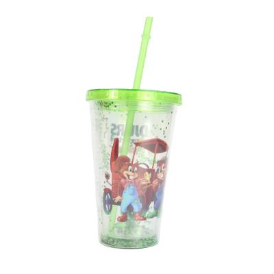 China Eco-Friendly 450ml BPA Free Splinter Reusable Plastic Cup With Lid And Straw for sale