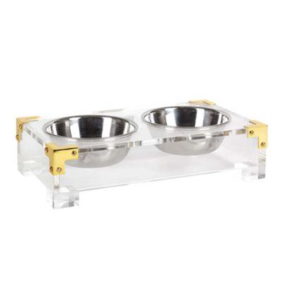 Cina Party/Wedding/Birthday/Events/Acrylic Tray Acrylic Dog Bowl Display Cafe/Restaurants Plexiglass Dog Bowl Tray with Polished Brass Corners in vendita