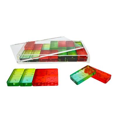 China Eco-Friendly Custom Playing Figures Wholesale Custom Acrylic Colorful Empty Dominoes Chip Set Sublimation Playing Dominoes Te koop