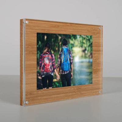 China Modern Stylish Free Standing Desktop Picture Frame Magnetic Acrylic Wood Frame for sale