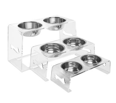 中国 Sustainable Thermal Bending Acrylic Pet Feeder Rack With Bowls Raised Dog Bowls 販売のため