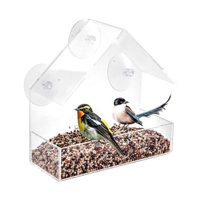 China Viable High Quality Acrylic Window Bird Feeder Transparent Viewing Aviary With Suction Cup for sale