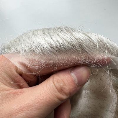 China Gray Silver Indian Hair Replacement System Straight Wig 8*10 10% Brown and 90% WhiteToupee Lace Front Natural Hairline Mens Hairpieces for sale