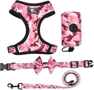 China Thoughtfully Stocked Adjustable Soft Printing Design Dog Harness Leash And Collar Set For Small Medium Large Dogs for sale