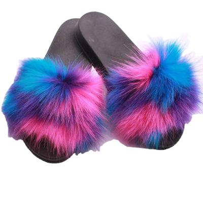 China Custom fashion trend raccoon fur real slips hairy slides slippers wholesale fur slippers for women for sale