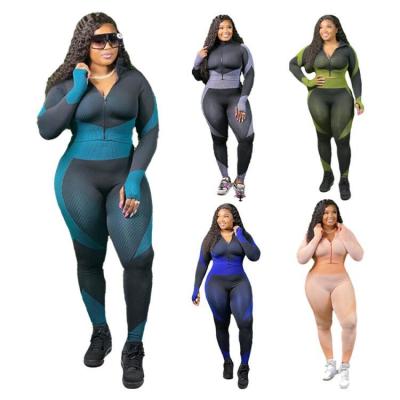 China Breathable Winter Yoga Set Full Sleeve Color Patchwork Womens Tracksuit Gym Workout Sets Fitness Yoga Two Piece Pants Plus Size XL XXL for sale