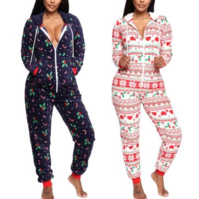 China New 2020 Elk Print Family Christmas Matching Pajamas QUICK DRY Hooded Long Sleeve Christmas Onesie Winter Plus Size for sale