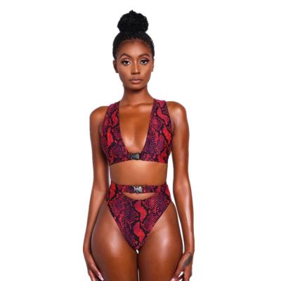 China African Bikini 2020 2020 Women Print Breathable Buckle Snake Skin Push Up Swimsuit Tankini Swimwear Swimsuit Design High Waist Cut for sale