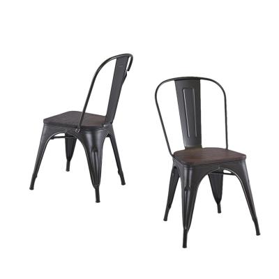 China 15 Years Factory Modern Glossy Black Powder Coating With Elm Wood Seat Metal Chair for sale