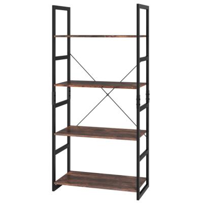 China Cheap Modern Convertible Rattan 4 Tier Metal Bookcase Furniture Wooden Shelf for sale