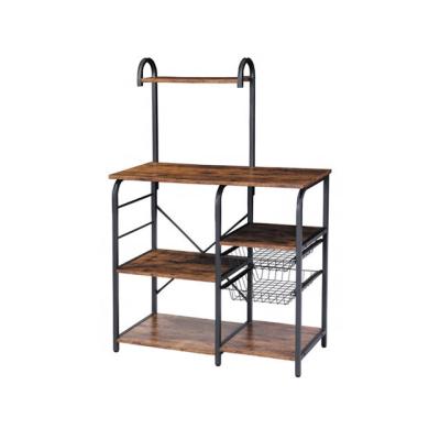 China Brown Convertible Home Rustic Kitchen Furniture Standing Baker Rack With Shelves Shelf for sale