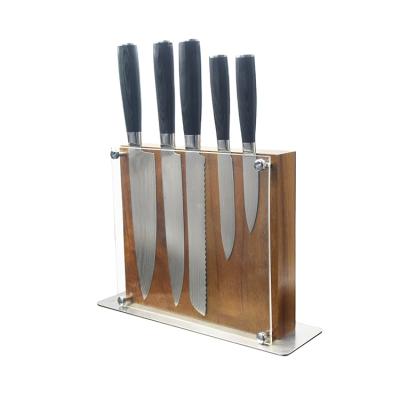 China Sustainable 6PCS VG10 67 Layers Damascus Kitchen Knife Set With Magnetic And Wooden Knife Block for sale