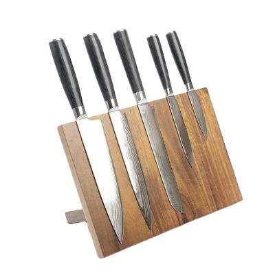 China Sustainable Damascus Kitchen Knife Set With Block Pakka Wood Handle Stainless Steel Knife Set Damascus Knife Set for sale