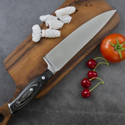 China 8 Inch Pakka Handle Kitchen Knife Professional High Quality Kitchen Stainless Steel Viable Wooden Chef Knife for sale