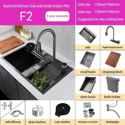 China Modern Kitchen Sink Black Stainless Steel Sink Washing, Draining and Cutting Utility Sink 3-in-1 Multifunctional Farmhouse Sink with Ki for sale