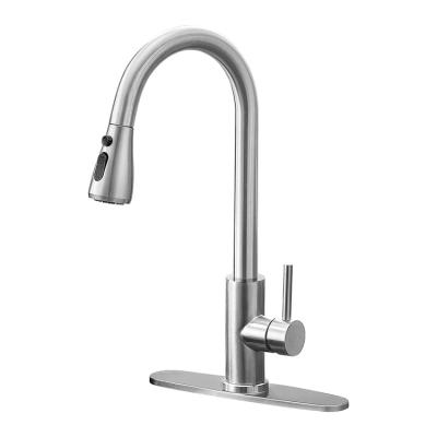 China Thermostatic Faucets Kitchen Faucet With Pull Down Sprayer, Stainless Steel Single Level Kitchen Sink Faucets, Single Handle High Arc Brushed Nickel for sale