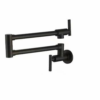 China Pull Out Stretchable Matte Black Commercial Wall Mount Faucet Pot Joint Folding Black Faucet Filler Spray Pot Double Swing for sale