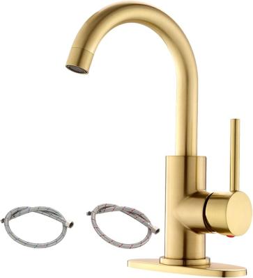 China With Single Handle Slide Bar Brushed Gold Bathroom Sink Faucet With Hos Supply for sale