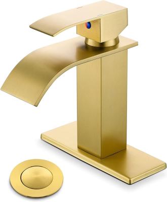 China With YardMonet Gold Hole Bathroom Faucet Waterfall Spout Modern Single Sliding Bar Bathroom Faucet Brushed Gold Bathroom Sink Faucet With Drain A for sale