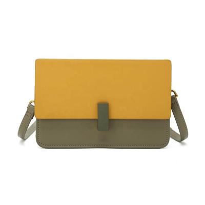 China Lady New Online Shopping PU Material Contrast Color Rectangle Shaped Green Handbags For Women for sale