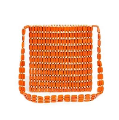 China Bead Customized Round Square Bead Wood Crisscross Weave Open Closure Shoulder Tote Bag for sale