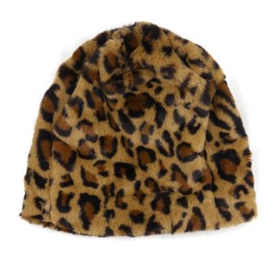 China JOINT Faux Rabbit Hair Thickening Beanie Hat Fashion Winter Leopard Material Pattern For Lady Hot for sale