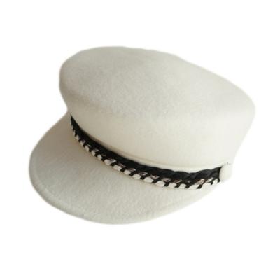 China New Arrival Winter Striped Wool Fisherman Hat Designer Women White Felt Hat With Braid Band Decoration for sale