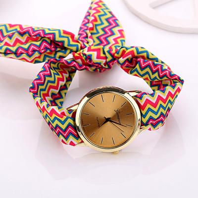 China Retro Wave Hot Stripe Watch Ladies Alarm 2021 Fashion Sale Geneva Strap Watch Quartz Cloth Watch for sale