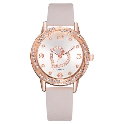 China Alarm Women's Fashion Watch Love Heart Diamond Watch Leather Watch for sale