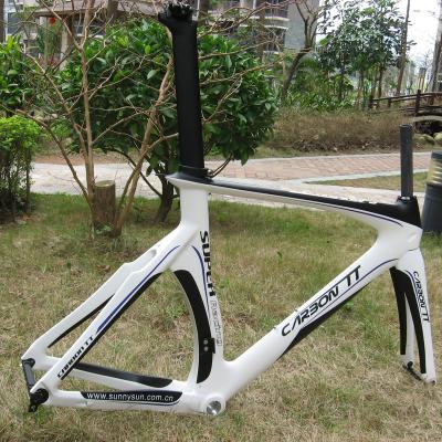 China Road Bikes 700c Carbon Triathlon Bicycle Frame TT Bike Frame Trial Time White Frameset for sale