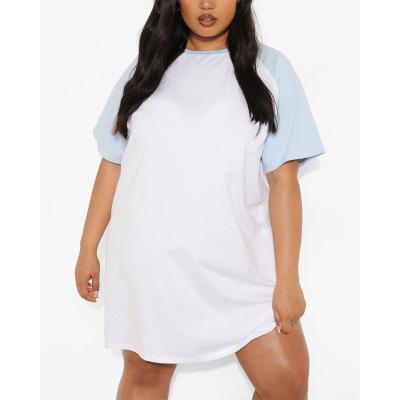 China New Contrast Sleeve T-shirt Dress Women Summer QUICK DRY Casual Short Mini Sleeve Loose Crew Neck Plus Size Dress For Female for sale