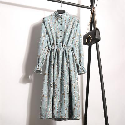 China Ladies Anti-static Clothing Design Fashion Korean Long Sleeve Stripe Dresses Chiffon Girl Summer Dress for sale