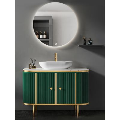 China Water Proof Green High Gloss Waterproof Luxury Plywood Sink Bathroom Vanity for sale