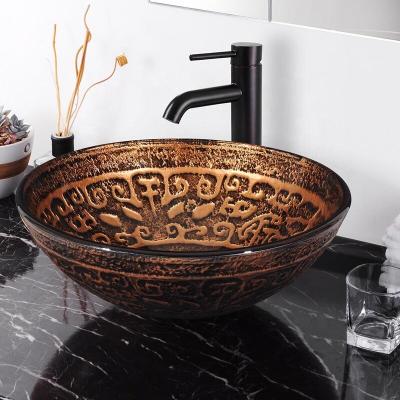 China Modern Above Counter Basin Round Shape Art Basin Sink Bathroom Glass Basin for sale