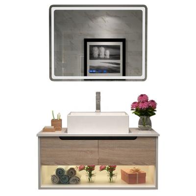 China Waterproof Luxury Modern Single Sink White Bathroom Vanity With Led Mirror for sale