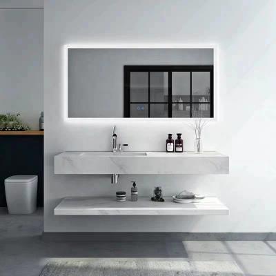 China Modern Luxury Hotel Single Sink Waterproof Sintered Stone Top Bathroom Vanity for sale