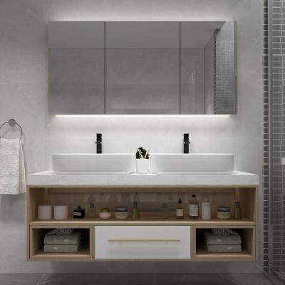 China Modern Luxury Waterproof Plywood Double Sink Bathroom Vanity Cabinet for sale