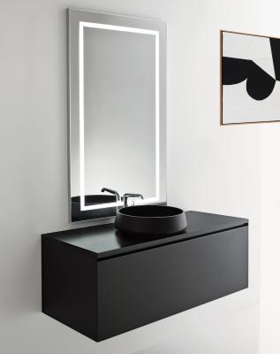 China Waterproof Single Sink Black Bathroom Cabinet Vanity Set With Led Light Mirror for sale