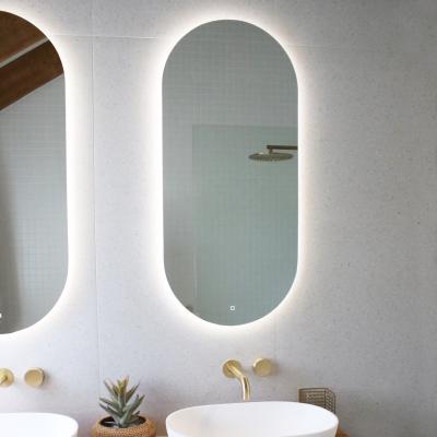 China Illuminated Frameless Oval Shape Touch Switch Led Light Bathroom Mirror for sale