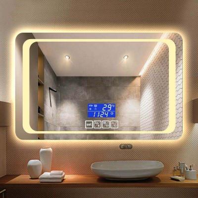 China Wall Mount Bright Backlit Time Display Rectangle Bathroom Led Light Mirror for sale