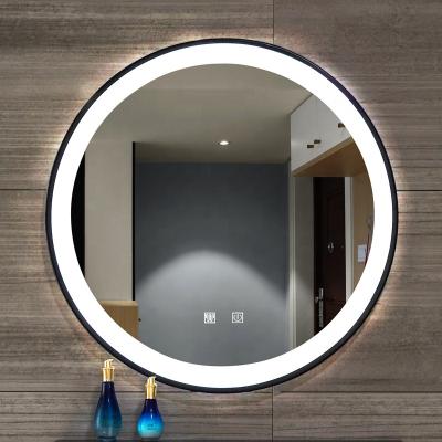 China Bright Hotel Illuminated Round Led Black White Framed Bathroom Mirror for sale