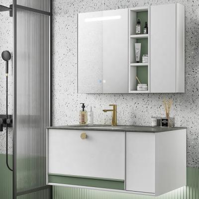 China Modern Wall Mounted White Melamine Cabinet Basin Bathroom Vanity With Mirror for sale